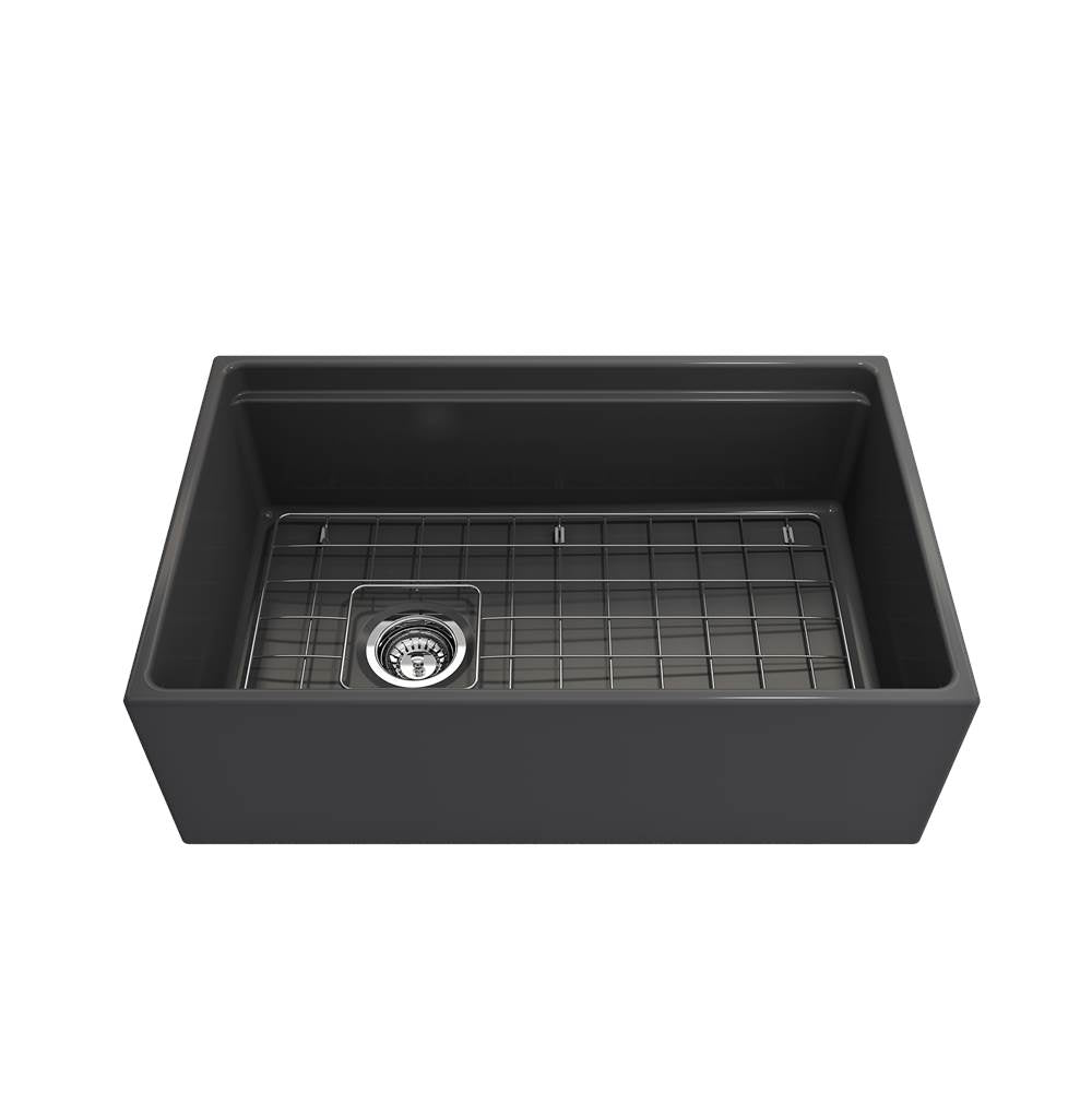 Contempo Step-Rim Apron Front Fireclay 30 in. Single Bowl Kitchen Sink with Integrated Work Station & Accessories in White