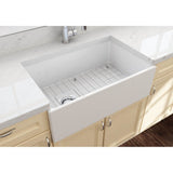 Contempo Apron Front Fireclay 30 in. Single Bowl Kitchen Sink with Protective Bottom Grid and Strainer in White