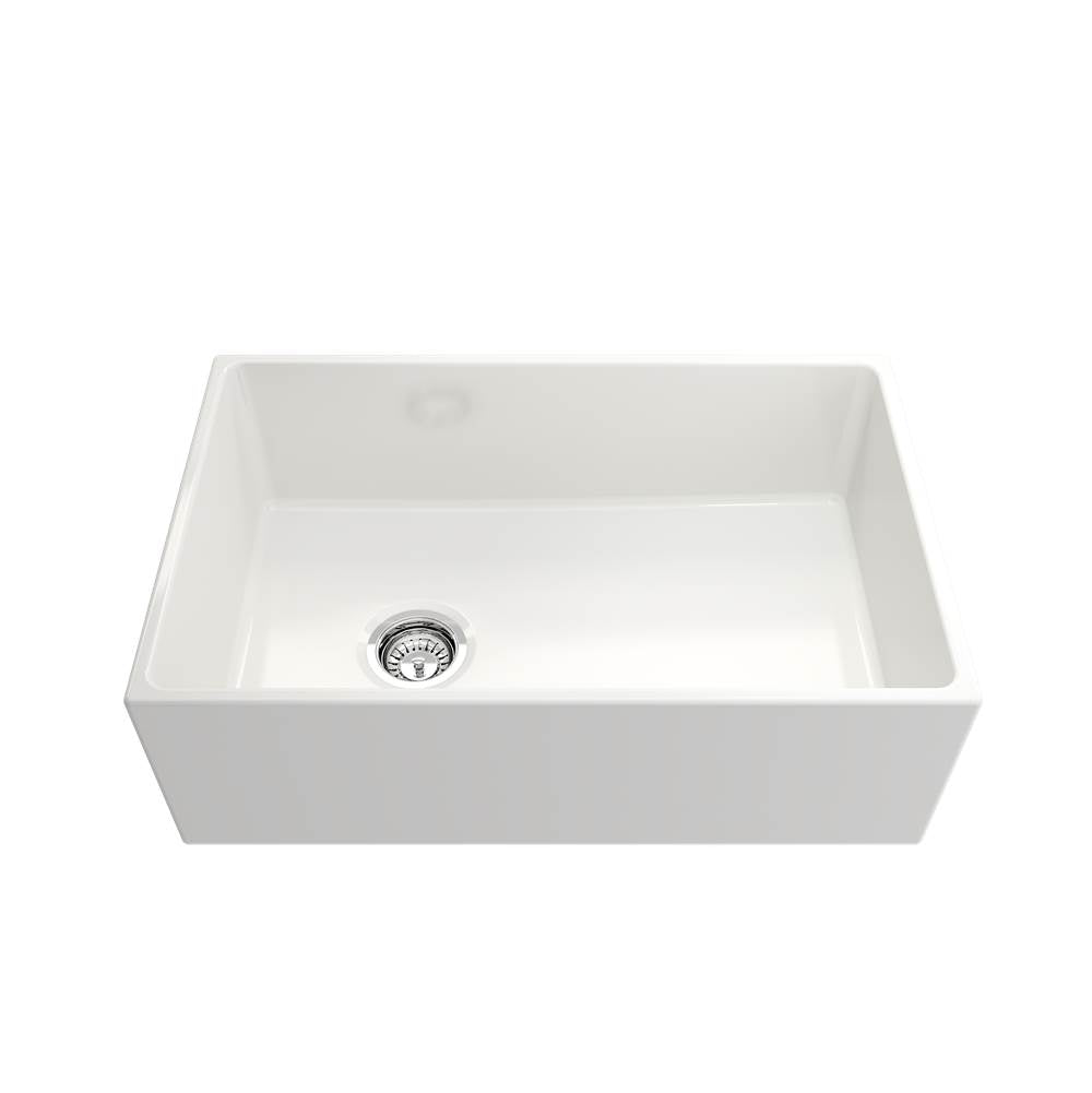 Contempo Apron Front Fireclay 30 in. Single Bowl Kitchen Sink with Protective Bottom Grid and Strainer in White