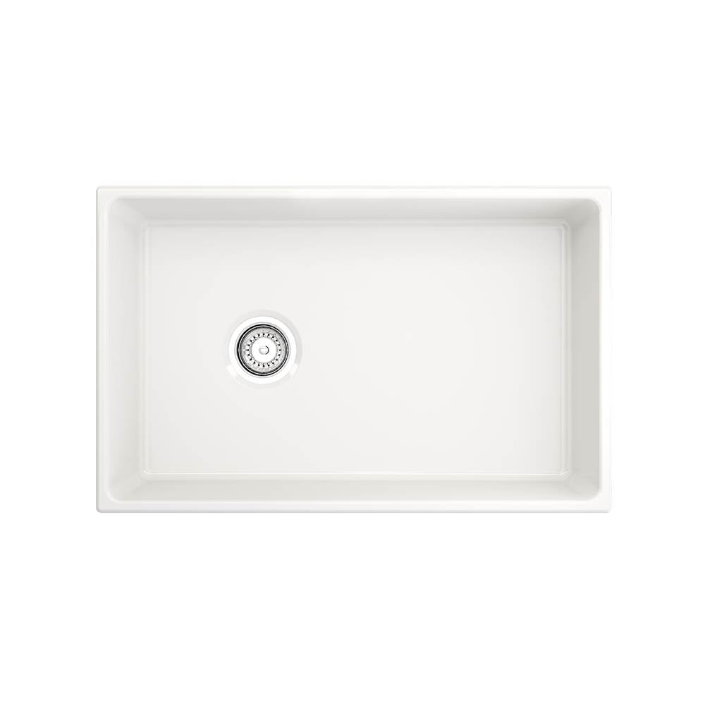 Contempo Apron Front Fireclay 30 in. Single Bowl Kitchen Sink with Protective Bottom Grid and Strainer in White