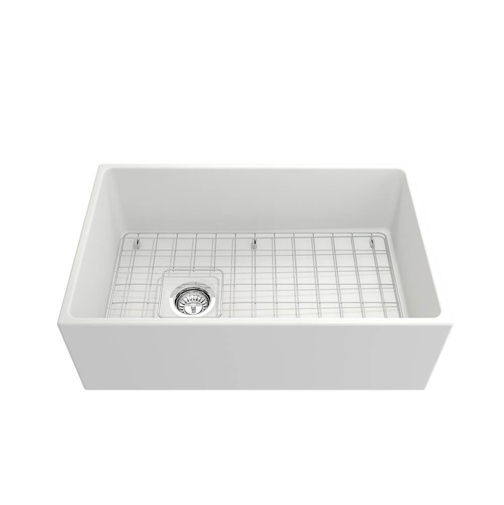 Contempo Apron Front Fireclay 30 in. Single Bowl Kitchen Sink with Protective Bottom Grid and Strainer in White