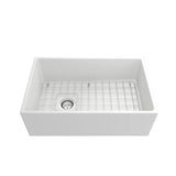 Contempo Apron Front Fireclay 30 in. Single Bowl Kitchen Sink with Protective Bottom Grid and Strainer in White