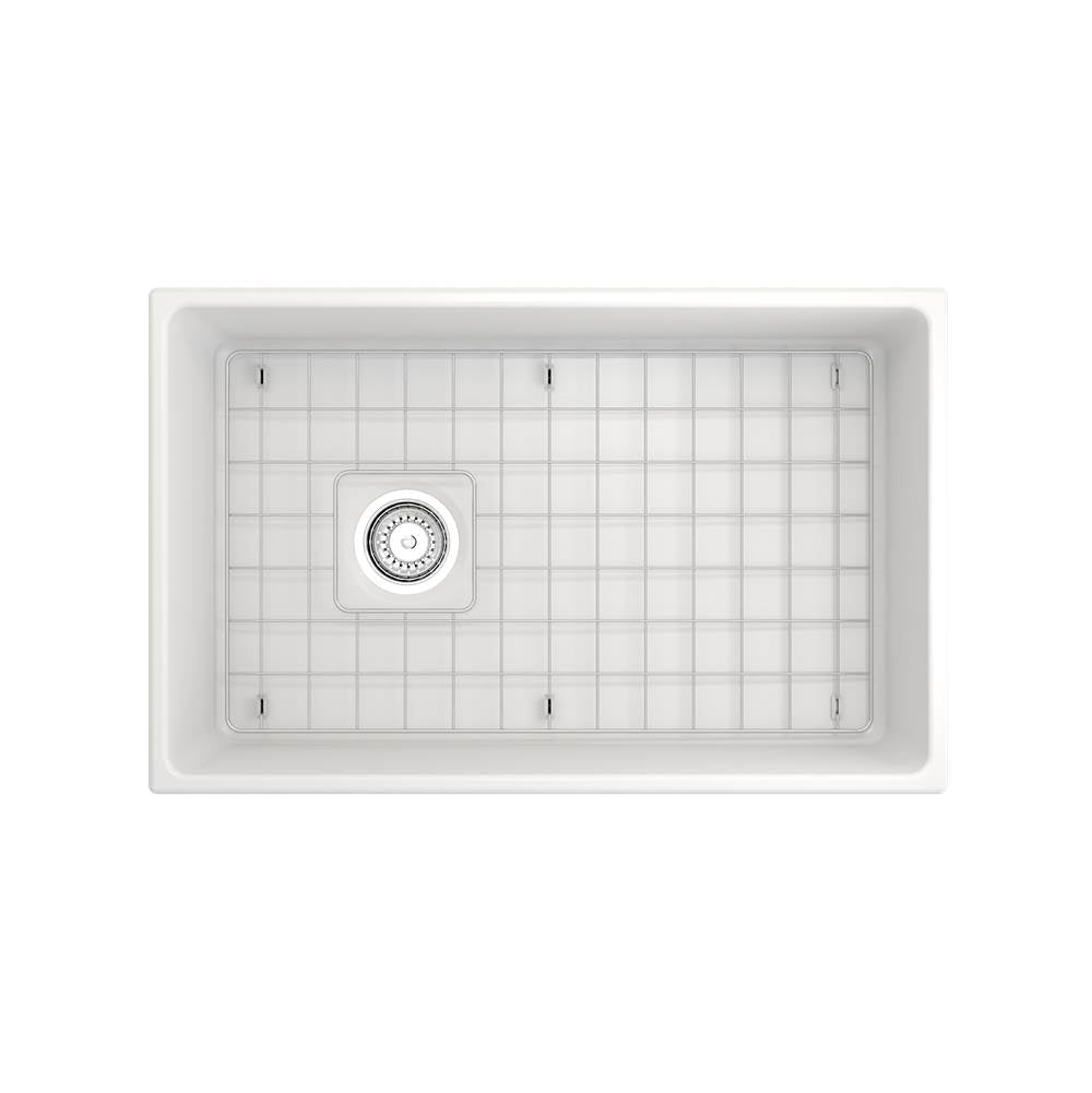 Contempo Apron Front Fireclay 30 in. Single Bowl Kitchen Sink with Protective Bottom Grid and Strainer in White