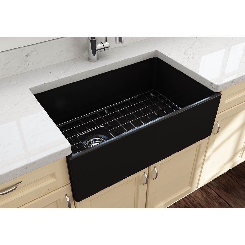 Contempo Apron Front Fireclay 30 in. Single Bowl Kitchen Sink with Protective Bottom Grid and Strainer in White