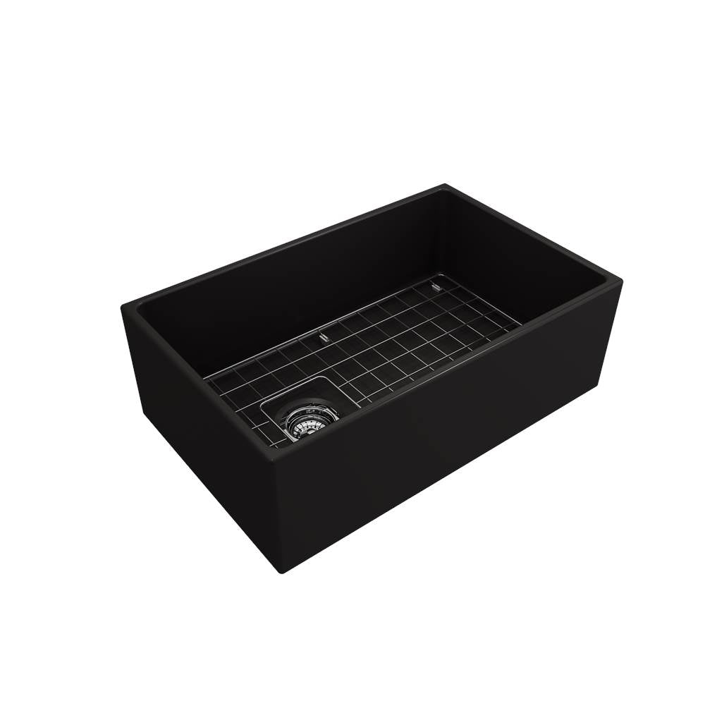 Contempo Apron Front Fireclay 30 in. Single Bowl Kitchen Sink with Protective Bottom Grid and Strainer in White