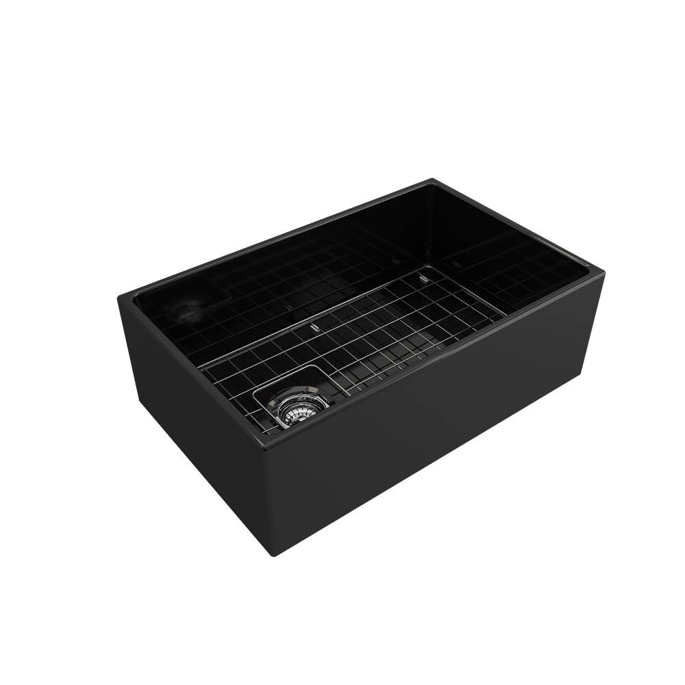 Contempo Apron Front Fireclay 30 in. Single Bowl Kitchen Sink with Protective Bottom Grid and Strainer in White