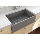 Contempo Apron Front Fireclay 30 in. Single Bowl Kitchen Sink with Protective Bottom Grid and Strainer in White