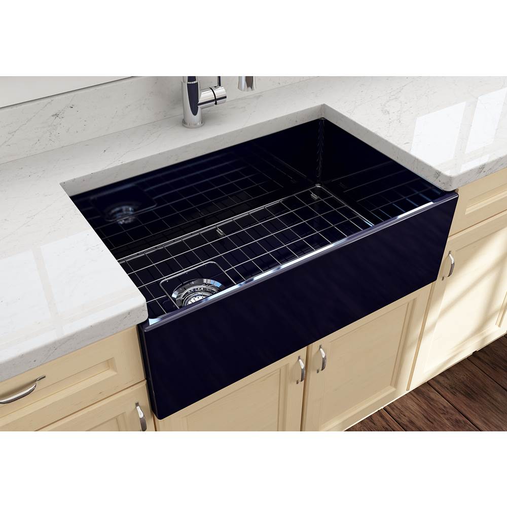 Contempo Apron Front Fireclay 30 in. Single Bowl Kitchen Sink with Protective Bottom Grid and Strainer in White