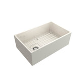 Contempo Apron Front Fireclay 30 in. Single Bowl Kitchen Sink with Protective Bottom Grid and Strainer in White