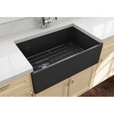 Contempo Apron Front Fireclay 30 in. Single Bowl Kitchen Sink with Protective Bottom Grid and Strainer in White