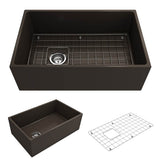 BOCCHI - Contempo Apron Front Fireclay 30 in. Single Bowl Kitchen Sink with Protective Bottom Grid and Strainer in Matte Brown - Matte Brown