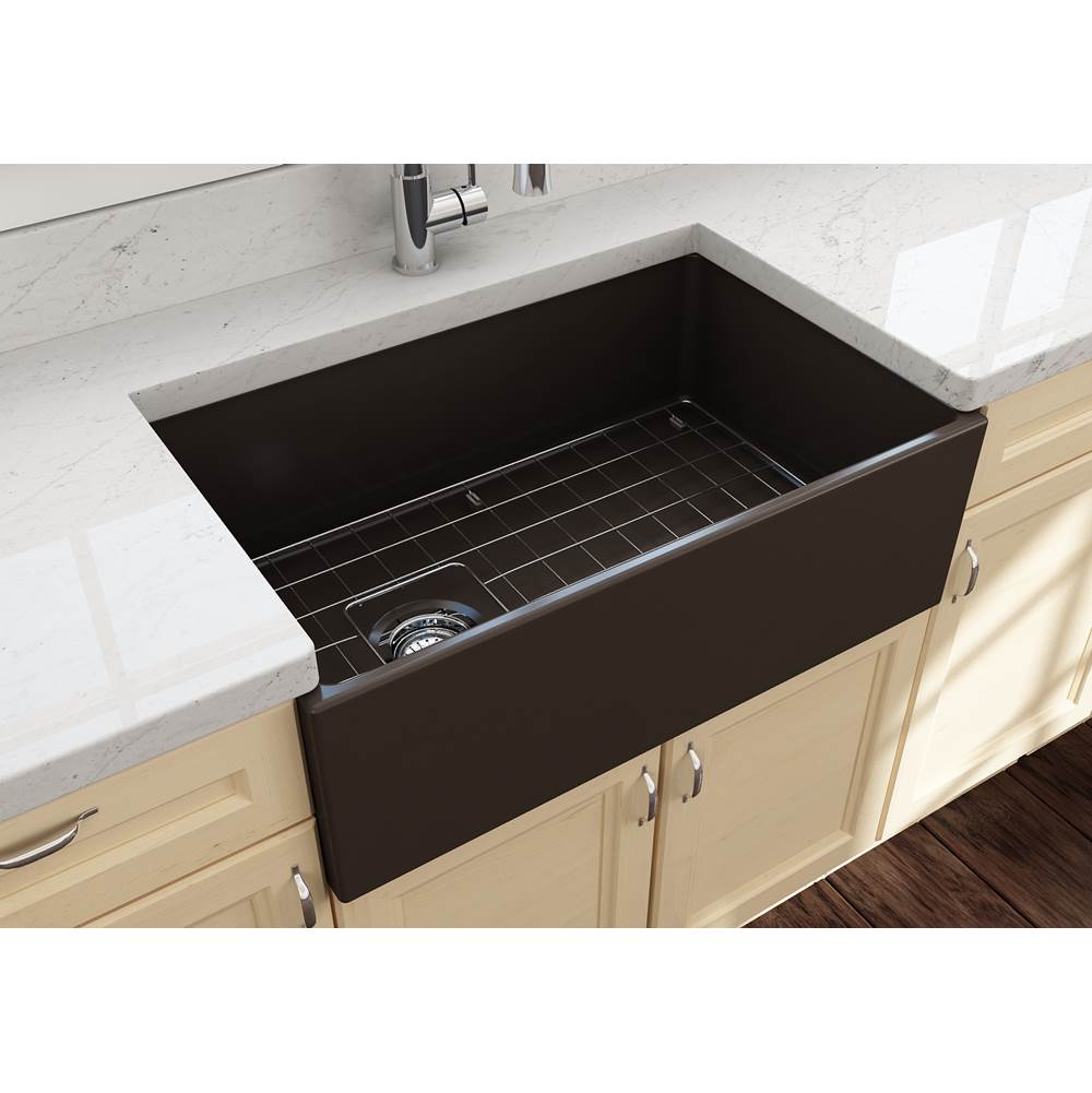 Contempo Apron Front Fireclay 30 in. Single Bowl Kitchen Sink with Protective Bottom Grid and Strainer in White