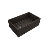 Contempo Apron Front Fireclay 30 in. Single Bowl Kitchen Sink with Protective Bottom Grid and Strainer in White