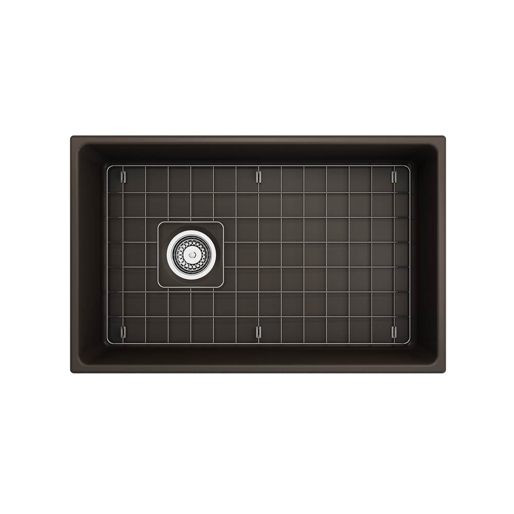 Contempo Apron Front Fireclay 30 in. Single Bowl Kitchen Sink with Protective Bottom Grid and Strainer in White