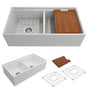 BOCCHI - Contempo Step-Rim Apron Front Fireclay 36 in. Double Bowl Kitchen Sink with Integrated Work Station & Accessories in White - White