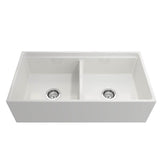 Contempo Step-Rim Apron Front Fireclay 36 in. Double Bowl Kitchen Sink with Integrated Work Station & Accessories in White
