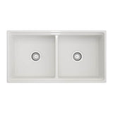 Contempo Step-Rim Apron Front Fireclay 36 in. Double Bowl Kitchen Sink with Integrated Work Station & Accessories in White