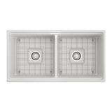 Contempo Step-Rim Apron Front Fireclay 36 in. Double Bowl Kitchen Sink with Integrated Work Station & Accessories in White