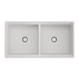 Contempo Step-Rim Apron Front Fireclay 36 in. Double Bowl Kitchen Sink with Integrated Work Station & Accessories in White