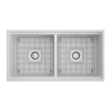 Contempo Step-Rim Apron Front Fireclay 36 in. Double Bowl Kitchen Sink with Integrated Work Station & Accessories in White