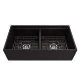 Contempo Step-Rim Apron Front Fireclay 36 in. Double Bowl Kitchen Sink with Integrated Work Station & Accessories in White