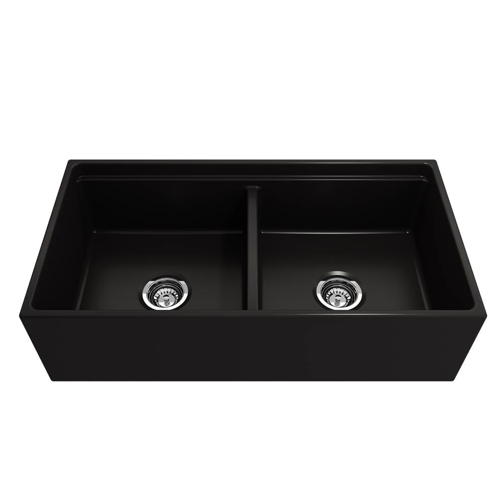 Contempo Step-Rim Apron Front Fireclay 36 in. Double Bowl Kitchen Sink with Integrated Work Station & Accessories in White