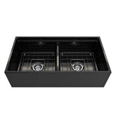 Contempo Step-Rim Apron Front Fireclay 36 in. Double Bowl Kitchen Sink with Integrated Work Station & Accessories in White