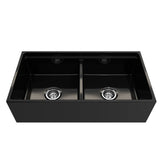 Contempo Step-Rim Apron Front Fireclay 36 in. Double Bowl Kitchen Sink with Integrated Work Station & Accessories in White