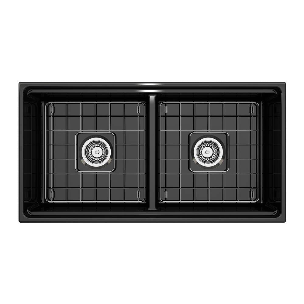 Contempo Step-Rim Apron Front Fireclay 36 in. Double Bowl Kitchen Sink with Integrated Work Station & Accessories in White