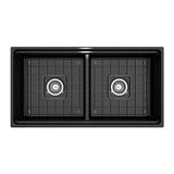 Contempo Step-Rim Apron Front Fireclay 36 in. Double Bowl Kitchen Sink with Integrated Work Station & Accessories in White