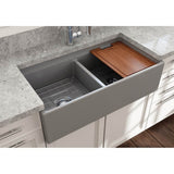 Contempo Step-Rim Apron Front Fireclay 36 in. Double Bowl Kitchen Sink with Integrated Work Station & Accessories in White