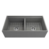 Contempo Step-Rim Apron Front Fireclay 36 in. Double Bowl Kitchen Sink with Integrated Work Station & Accessories in White
