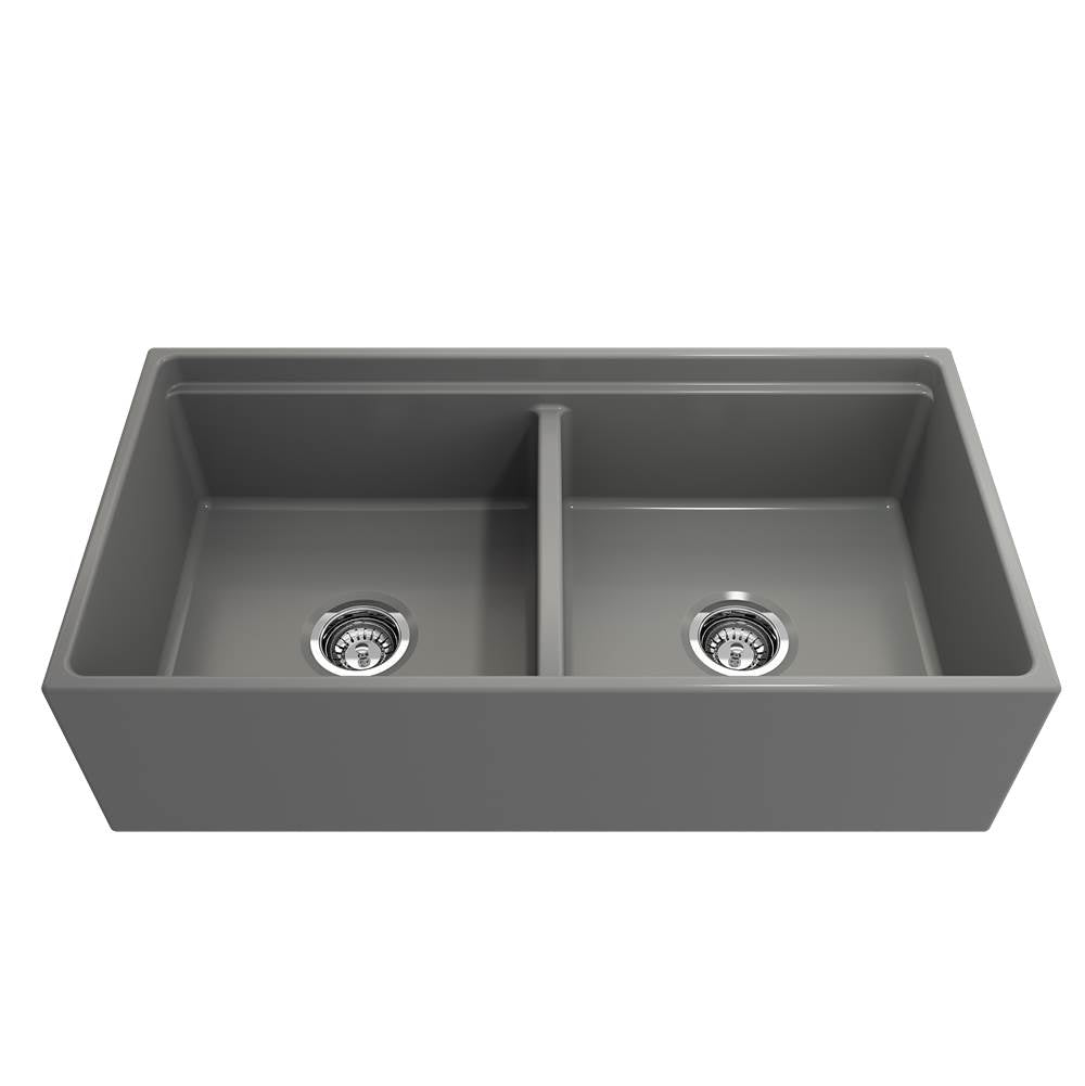 Contempo Step-Rim Apron Front Fireclay 36 in. Double Bowl Kitchen Sink with Integrated Work Station & Accessories in White