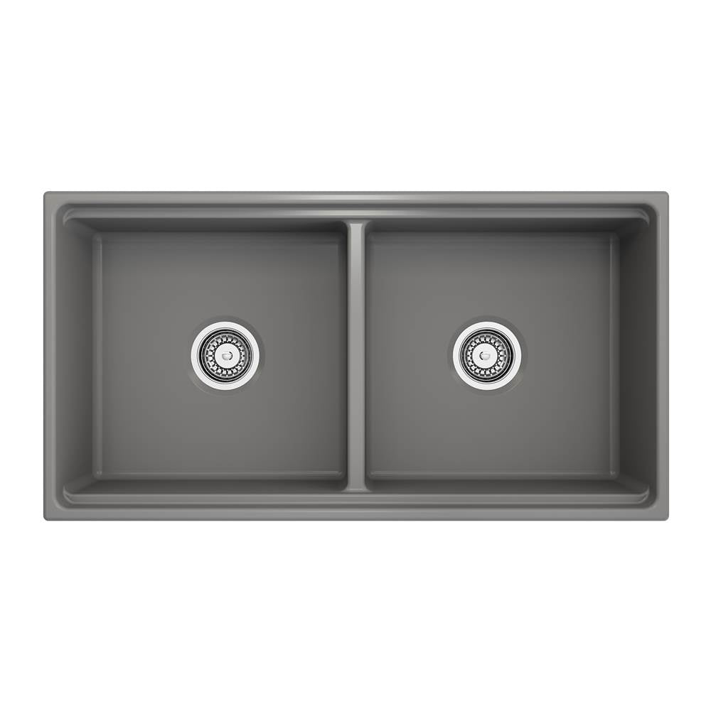 Contempo Step-Rim Apron Front Fireclay 36 in. Double Bowl Kitchen Sink with Integrated Work Station & Accessories in White