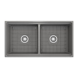Contempo Step-Rim Apron Front Fireclay 36 in. Double Bowl Kitchen Sink with Integrated Work Station & Accessories in White