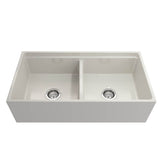Contempo Step-Rim Apron Front Fireclay 36 in. Double Bowl Kitchen Sink with Integrated Work Station & Accessories in White