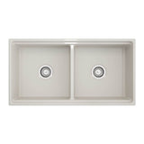 Contempo Step-Rim Apron Front Fireclay 36 in. Double Bowl Kitchen Sink with Integrated Work Station & Accessories in White