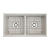 Contempo Step-Rim Apron Front Fireclay 36 in. Double Bowl Kitchen Sink with Integrated Work Station & Accessories in White