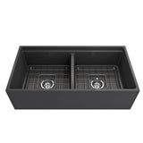Contempo Step-Rim Apron Front Fireclay 36 in. Double Bowl Kitchen Sink with Integrated Work Station & Accessories in White