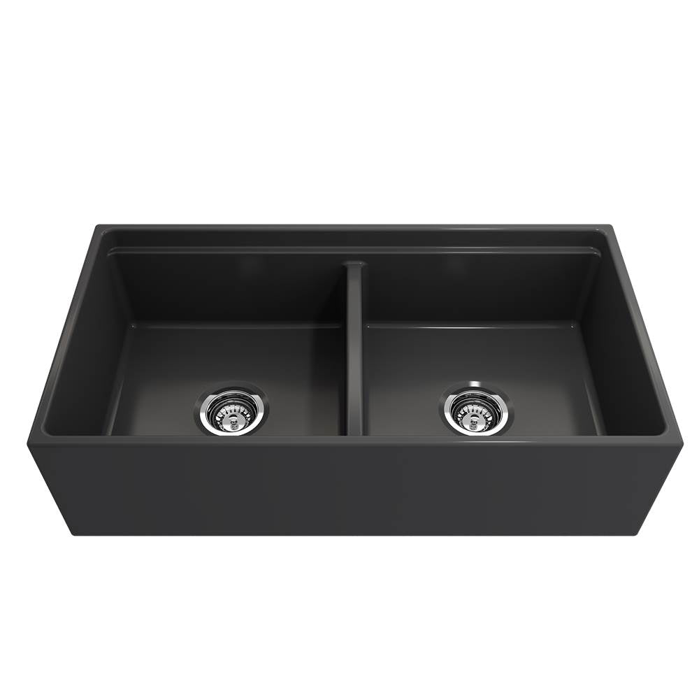 Contempo Step-Rim Apron Front Fireclay 36 in. Double Bowl Kitchen Sink with Integrated Work Station & Accessories in White