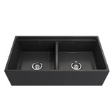 Contempo Step-Rim Apron Front Fireclay 36 in. Double Bowl Kitchen Sink with Integrated Work Station & Accessories in White