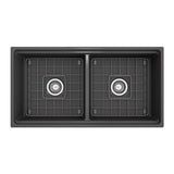 Contempo Step-Rim Apron Front Fireclay 36 in. Double Bowl Kitchen Sink with Integrated Work Station & Accessories in White
