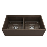 Contempo Step-Rim Apron Front Fireclay 36 in. Double Bowl Kitchen Sink with Integrated Work Station & Accessories in White