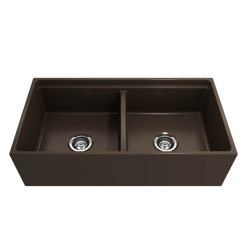 Contempo Step-Rim Apron Front Fireclay 36 in. Double Bowl Kitchen Sink with Integrated Work Station & Accessories in White