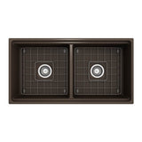 Contempo Step-Rim Apron Front Fireclay 36 in. Double Bowl Kitchen Sink with Integrated Work Station & Accessories in White
