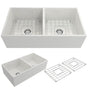 BOCCHI - Contempo Apron Front Fireclay 36 in. Double Bowl Kitchen Sink with Protective Bottom Grids and Strainers in White - White