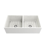Contempo Apron Front Fireclay 36 in. Double Bowl Kitchen Sink with Protective Bottom Grids and Strainers in White