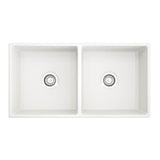 Contempo Apron Front Fireclay 36 in. Double Bowl Kitchen Sink with Protective Bottom Grids and Strainers in White