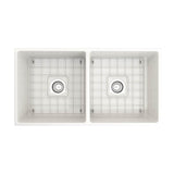 Contempo Apron Front Fireclay 36 in. Double Bowl Kitchen Sink with Protective Bottom Grids and Strainers in White