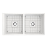 Contempo Apron Front Fireclay 36 in. Double Bowl Kitchen Sink with Protective Bottom Grids and Strainers in White